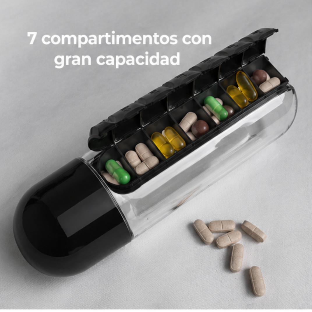 Water Bottle with Removable Weekly Pill Organizer