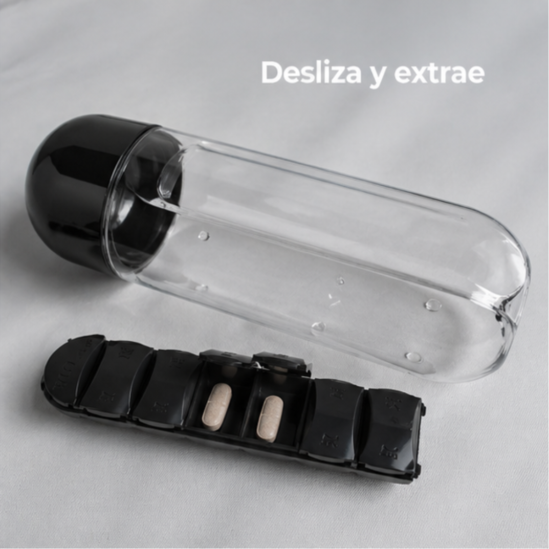 Water Bottle with Removable Weekly Pill Organizer
