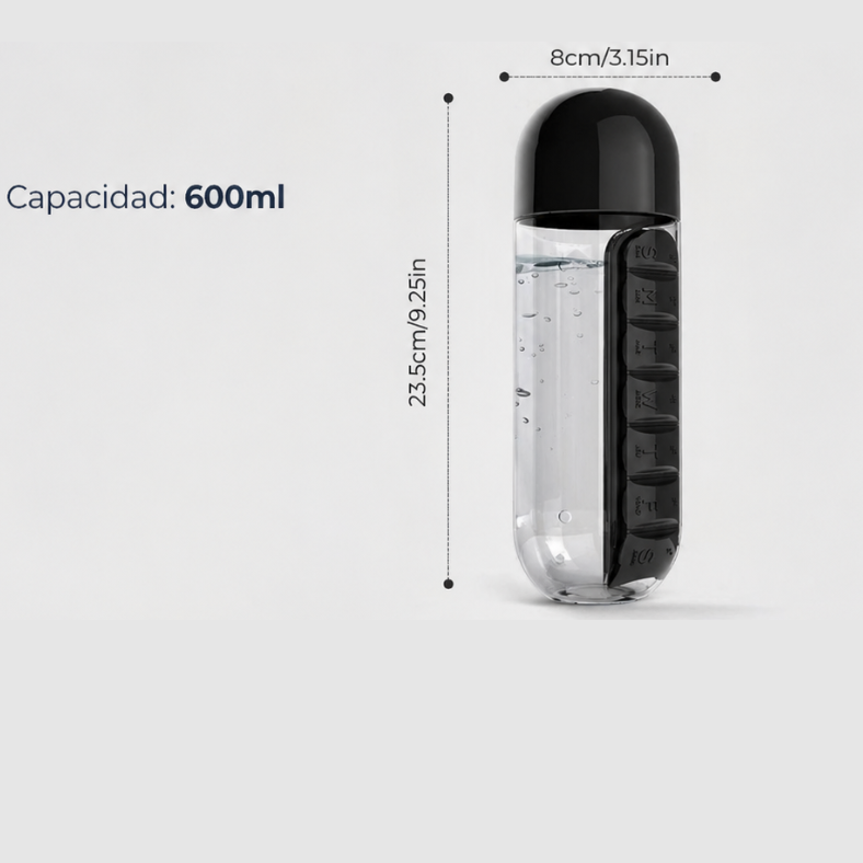Water Bottle with Removable Weekly Pill Organizer