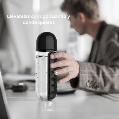 Water Bottle with Removable Weekly Pill Organizer